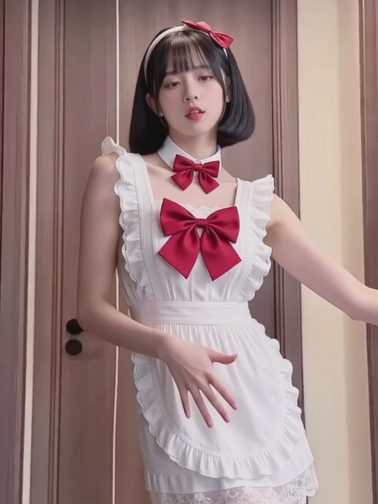 Sweet Red Bow Maid Cosplay Lingerie Set